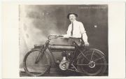 Ca 1911 Flying Merkel Single Belt Drive motorcycle built by the Merkel Light Motor Co., RPPC scan by courtesy of David Collins, Cape Town, South Africa